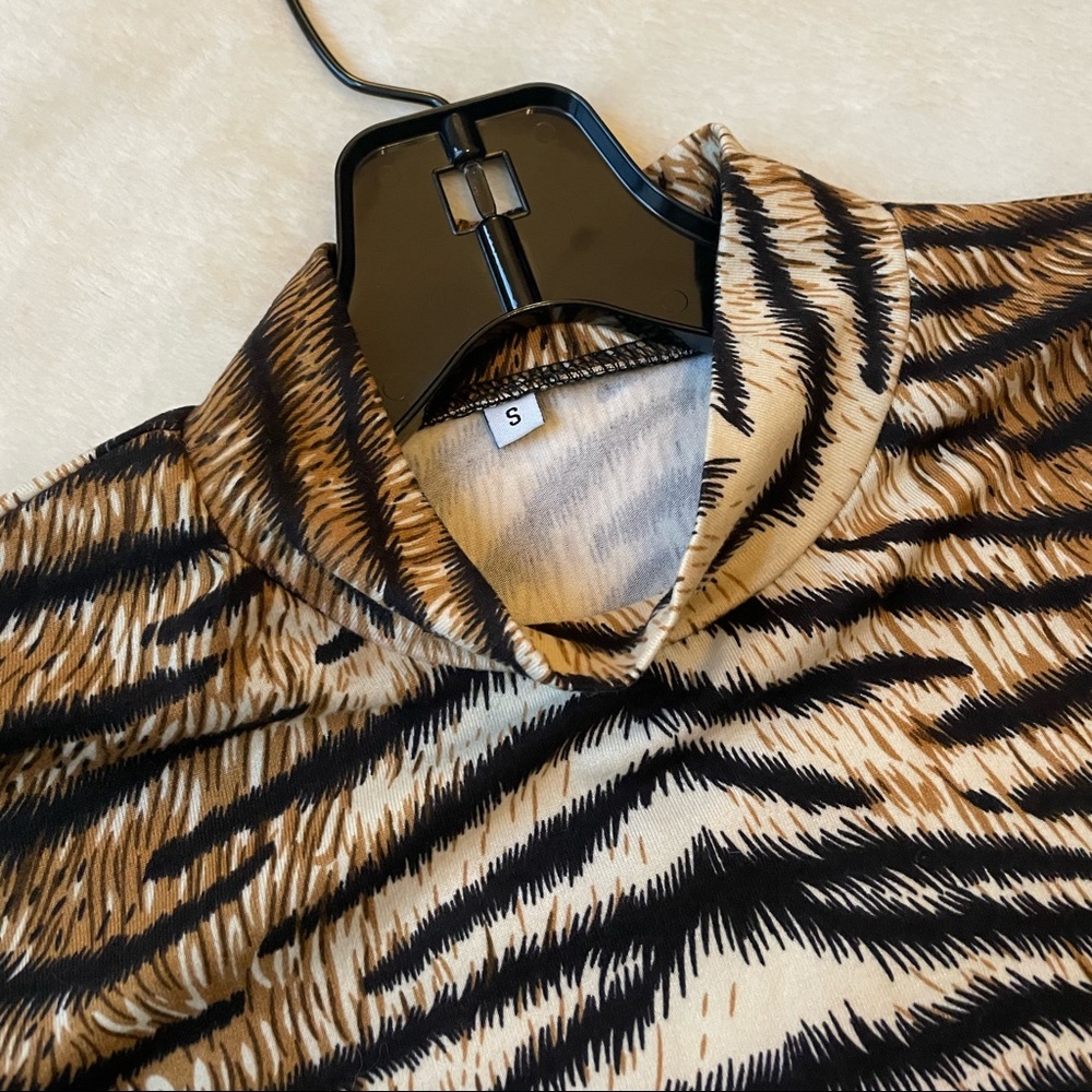 LuFeng women’s sexy long sleeve mock neck tiger skin print party club dress